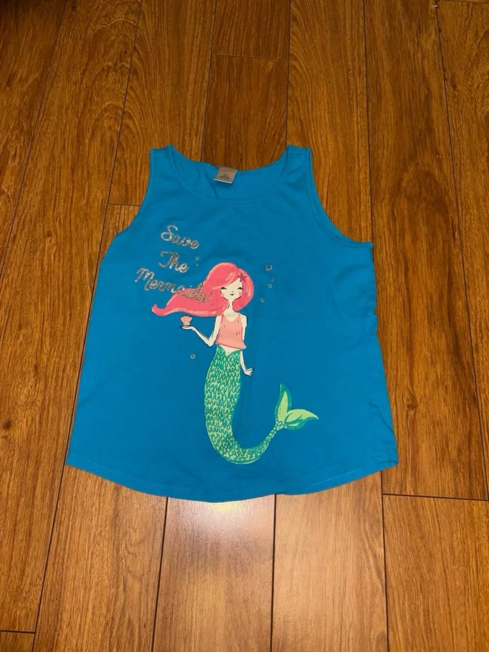 Blue tank top with mermaid graphic